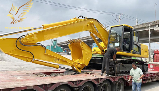 A second-hand Komatsu PC200 excavator is ready to be shipped to Zimbabwe